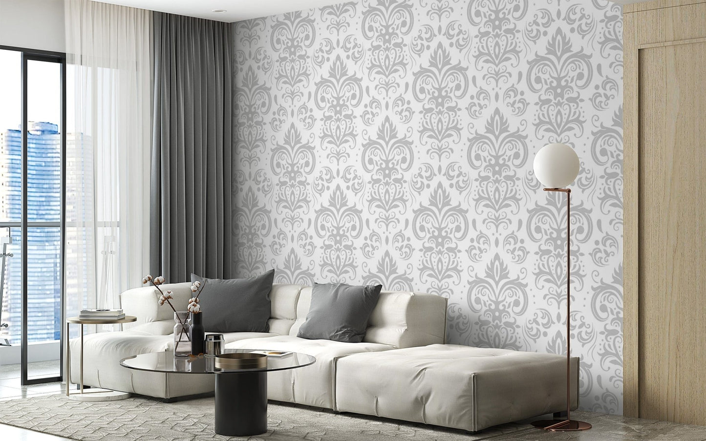 Self-Adhesive Silver Damask Wallpaper Design damask-18