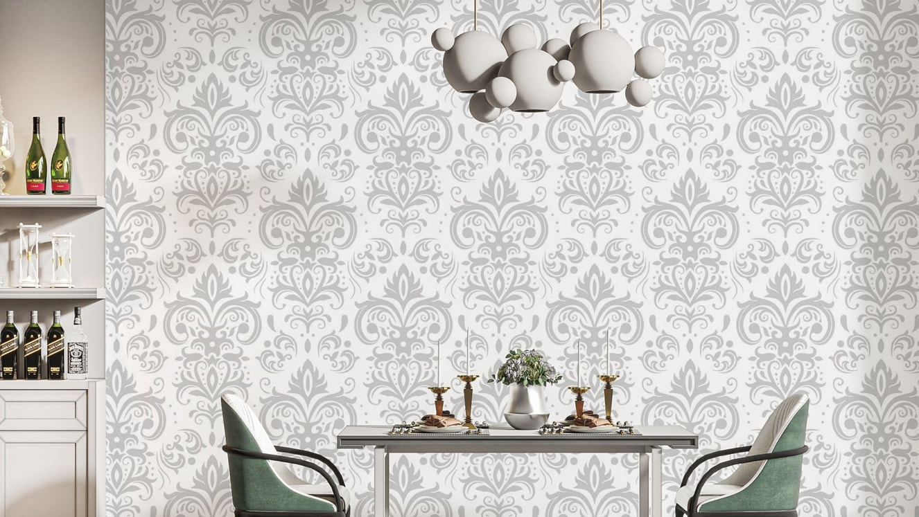 Silver Damask Wallpaper