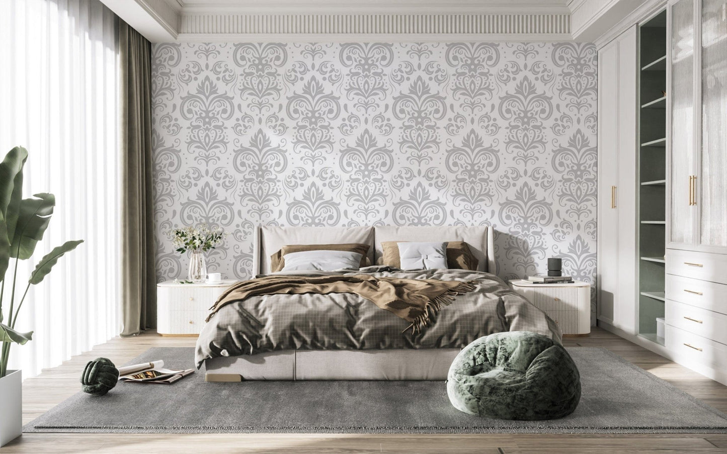 Reusable Silver Damask Wallpaper for Home Decor damask-18