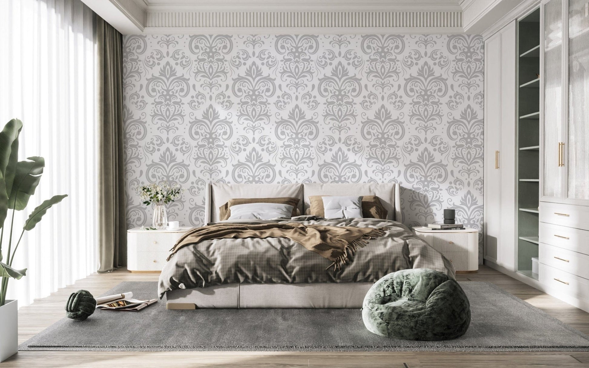 Reusable Silver Damask Wallpaper for Home Decor damask-18