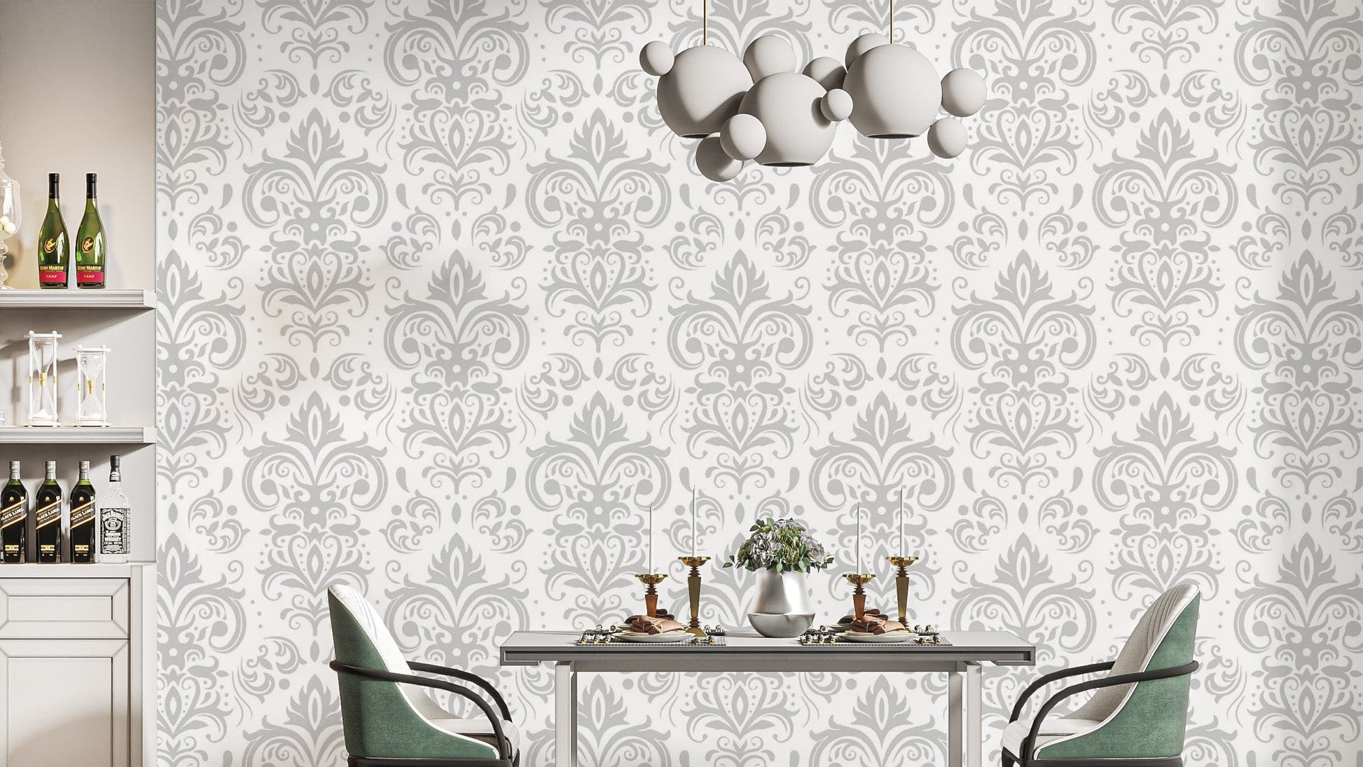 Silver Damask Wallpaper