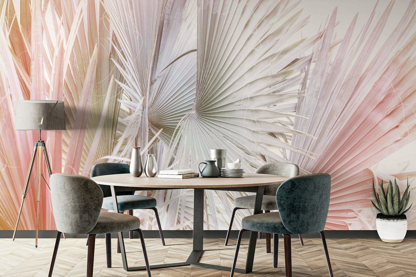 Fan palm leaf pattern wallpaper for interiors

