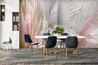 Wallpaper featuring large silver palm illustrations


