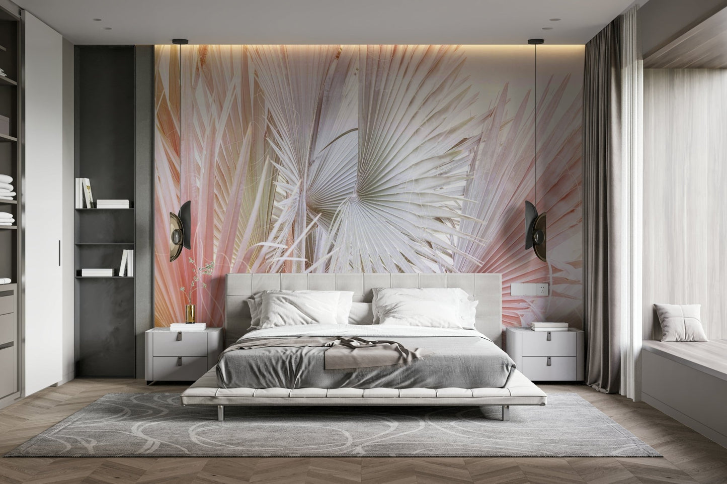 Palm frond wall mural on neutral background

