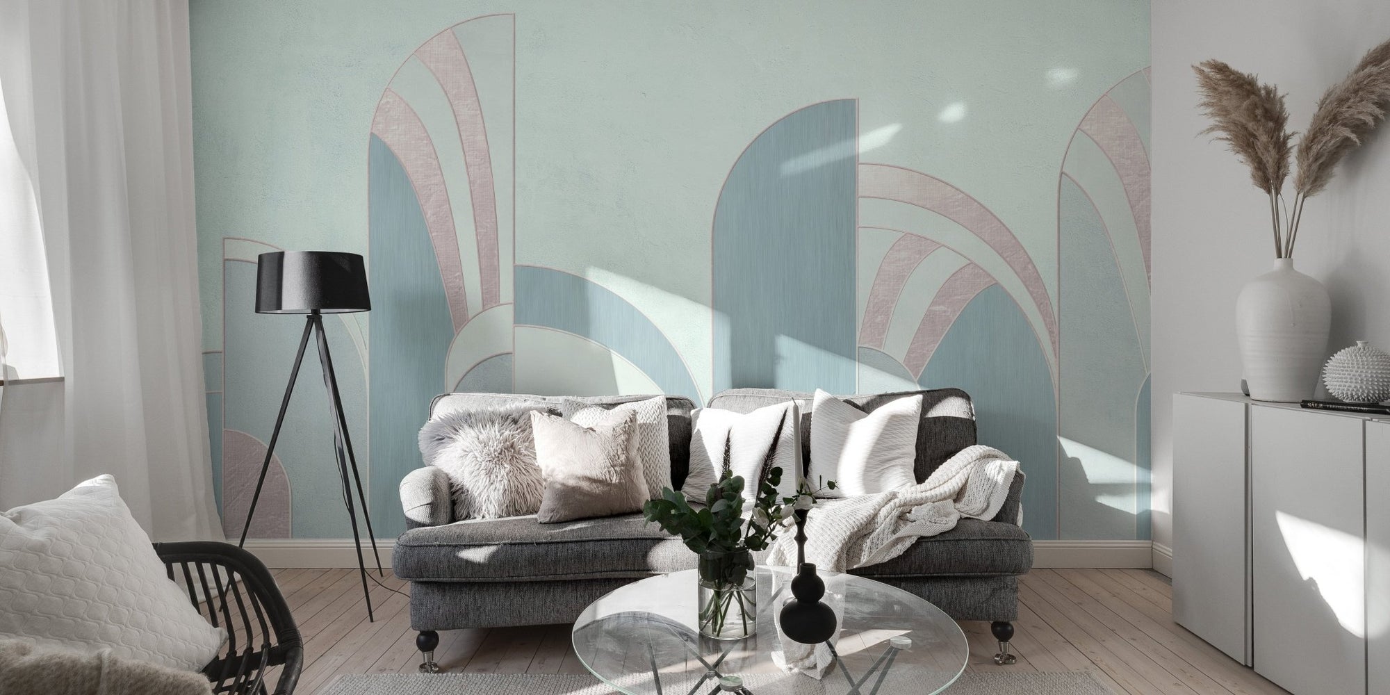 Stylish silver foil geometric wall mural for modern living rooms., C226