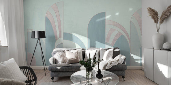 Stylish silver foil geometric wall mural for modern living rooms., C226