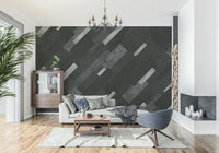 Subtle silver accents on the Silver Grey Charcoal Layered Pattern Wall Mural.