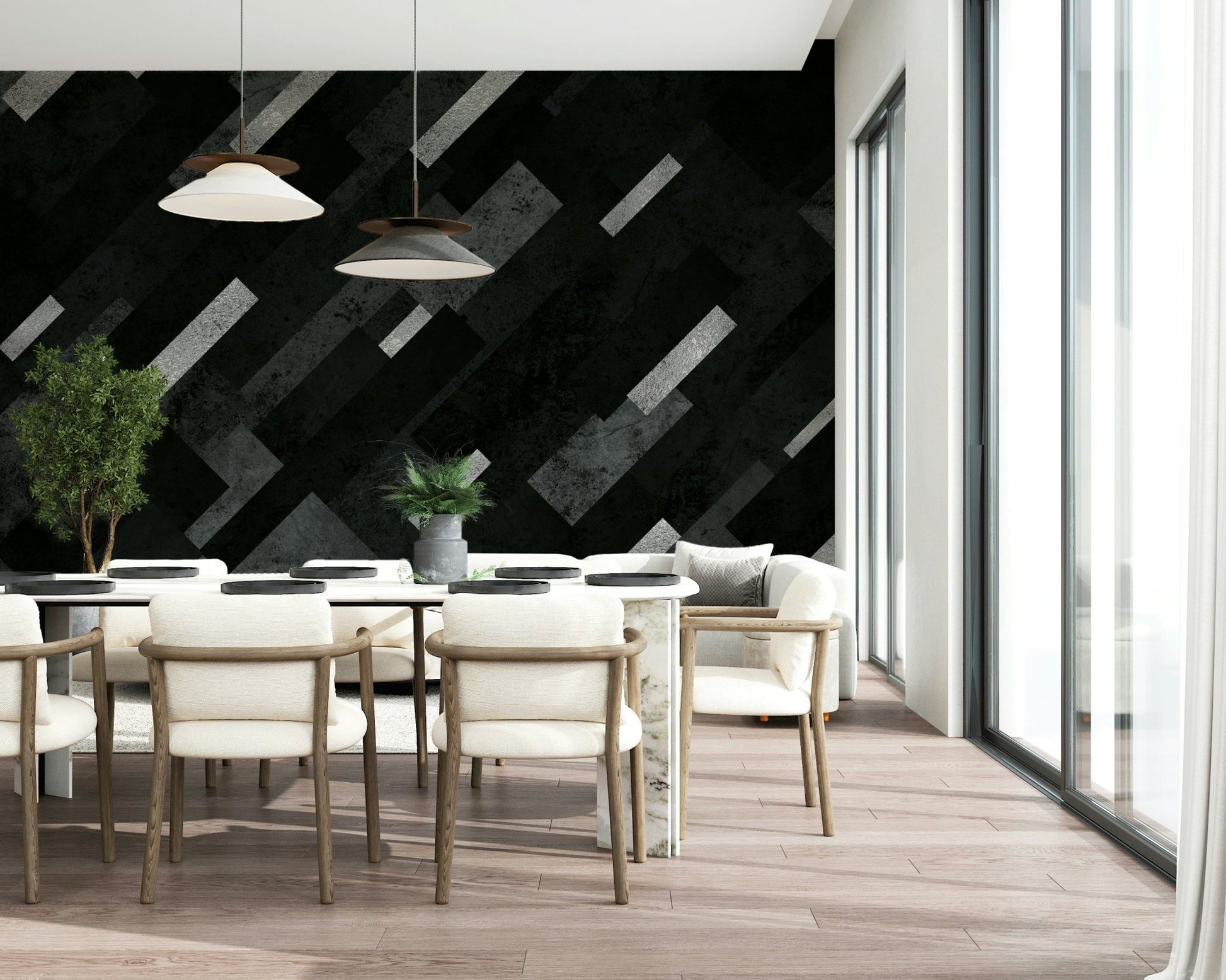 Abstract layered texture of the Silver Grey Charcoal Layered Pattern Wall Mural.