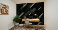 Silver Grey Charcoal Layered Pattern Wall Mural adding dimension to a study.