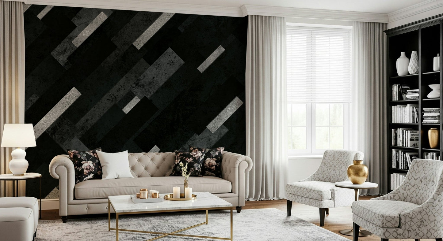 Dark layered abstract design of the Silver Grey Charcoal Layered Pattern Wall Mural.
