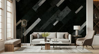 Designer bedroom wall featuring the Silver Grey Charcoal Layered Pattern Wall Mural.