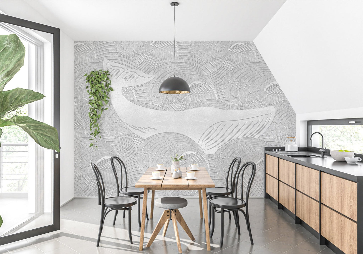 Playful whale-themed wallpaper for children
