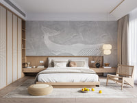 Kids bedroom silver whale wallpaper mural decor
