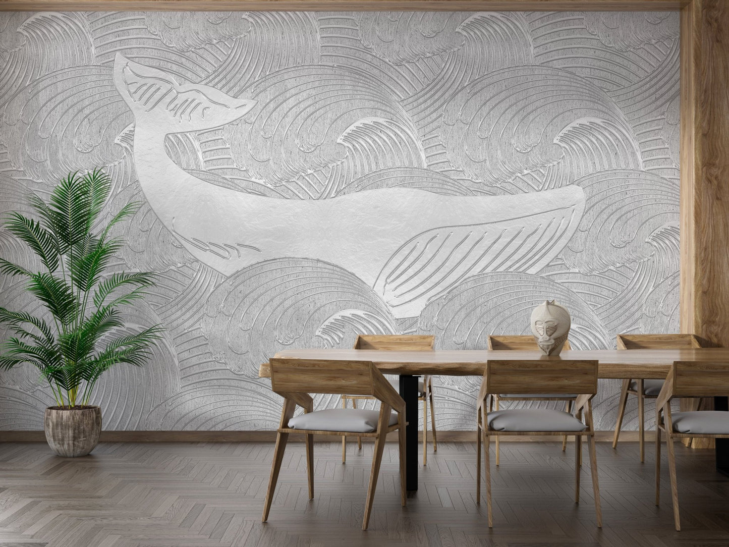 Ocean-inspired kids' wallpaper with whales
