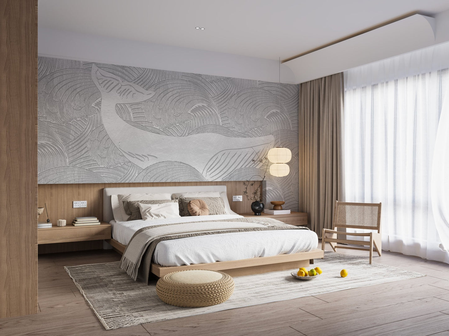 Handcrafted whale mural for kids wall design

