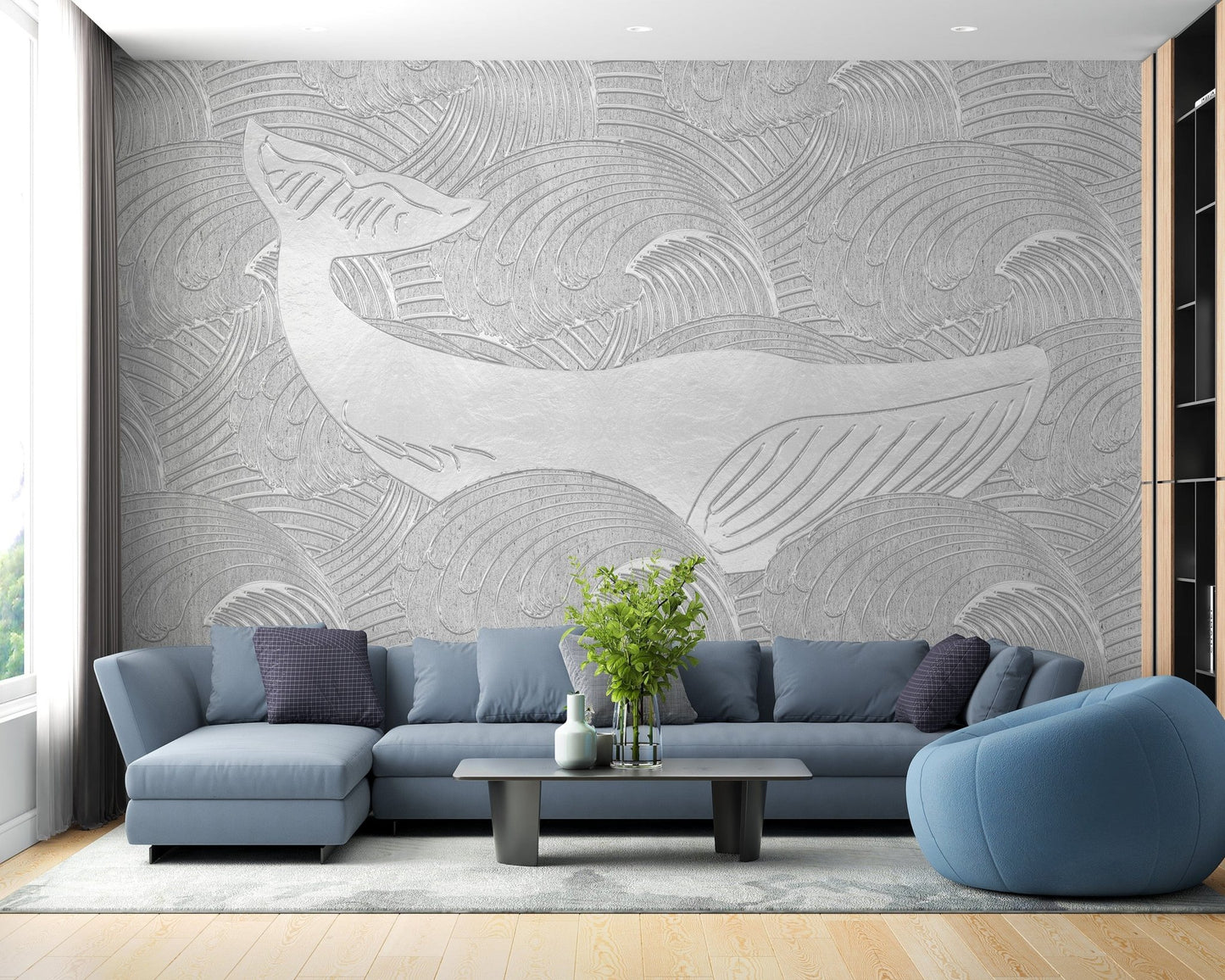 Charming whale wallpaper for kids' bedrooms
