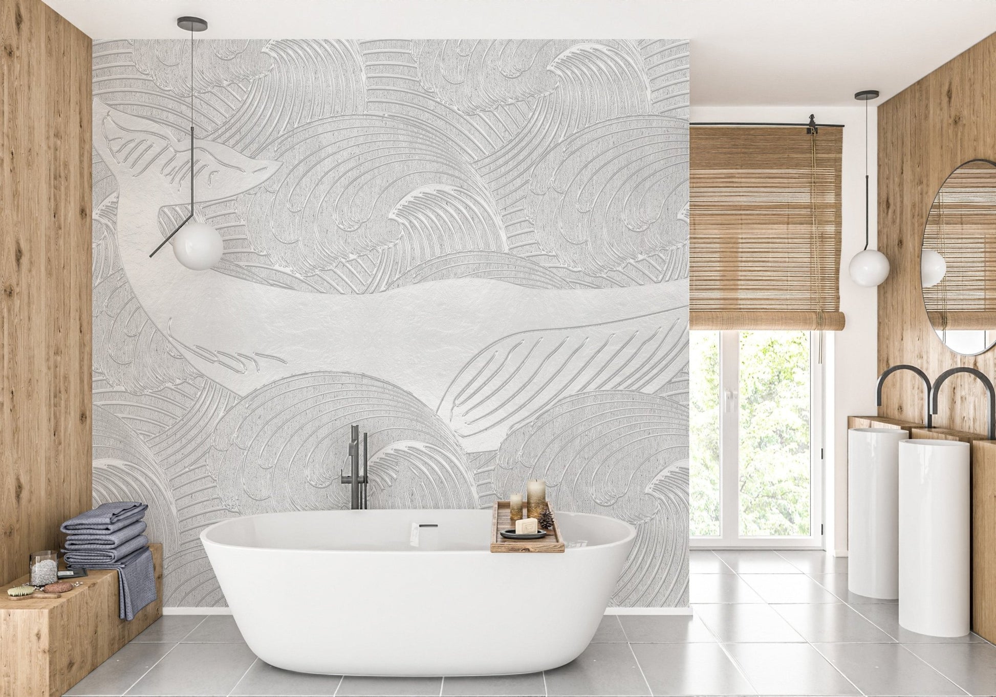 Unique silver whale wallpaper for kids
