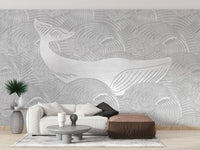 Artistic silver whale wallpaper for kids room