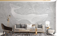 Handmade silver whale kids wallpaper mural
