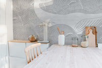 Handmade silver whale wallpaper for nurseries
