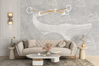 Nautical kids' wallpaper with silver whales
