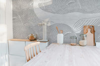 Handmade silver whale wallpaper for nurseries
