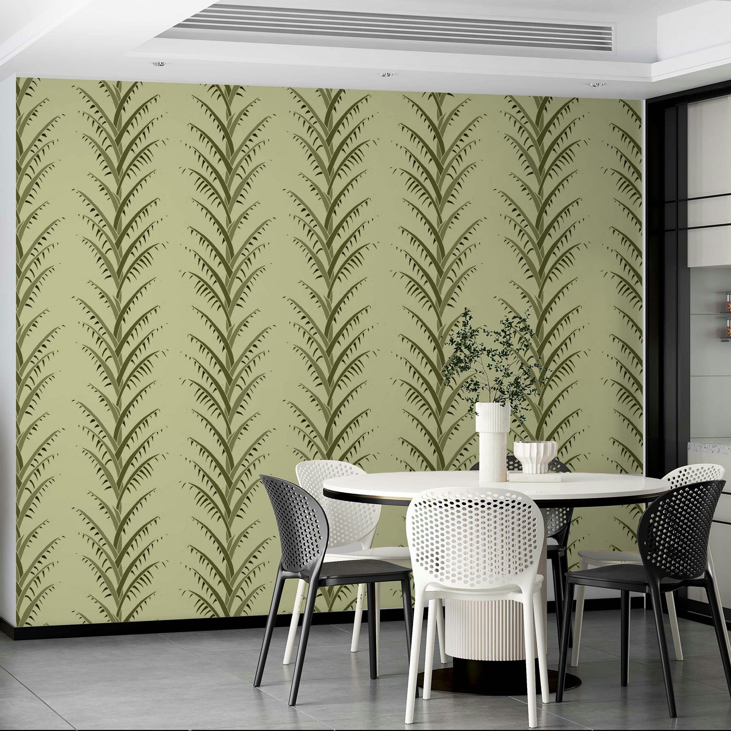 Simple Olive Green Palm Leaves Wallpaper⁠