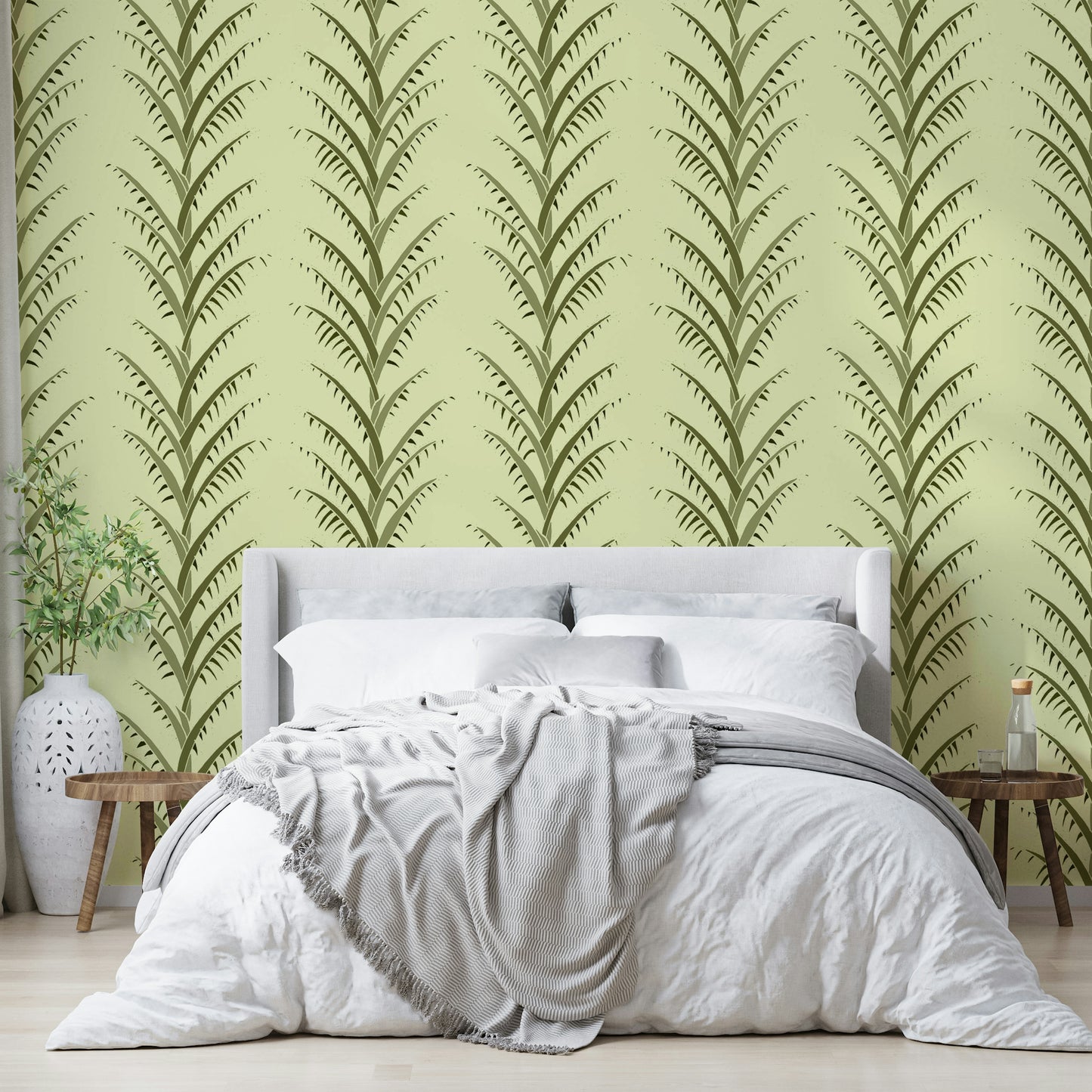 Simple Olive Green Palm Leaves Wallpaper⁠