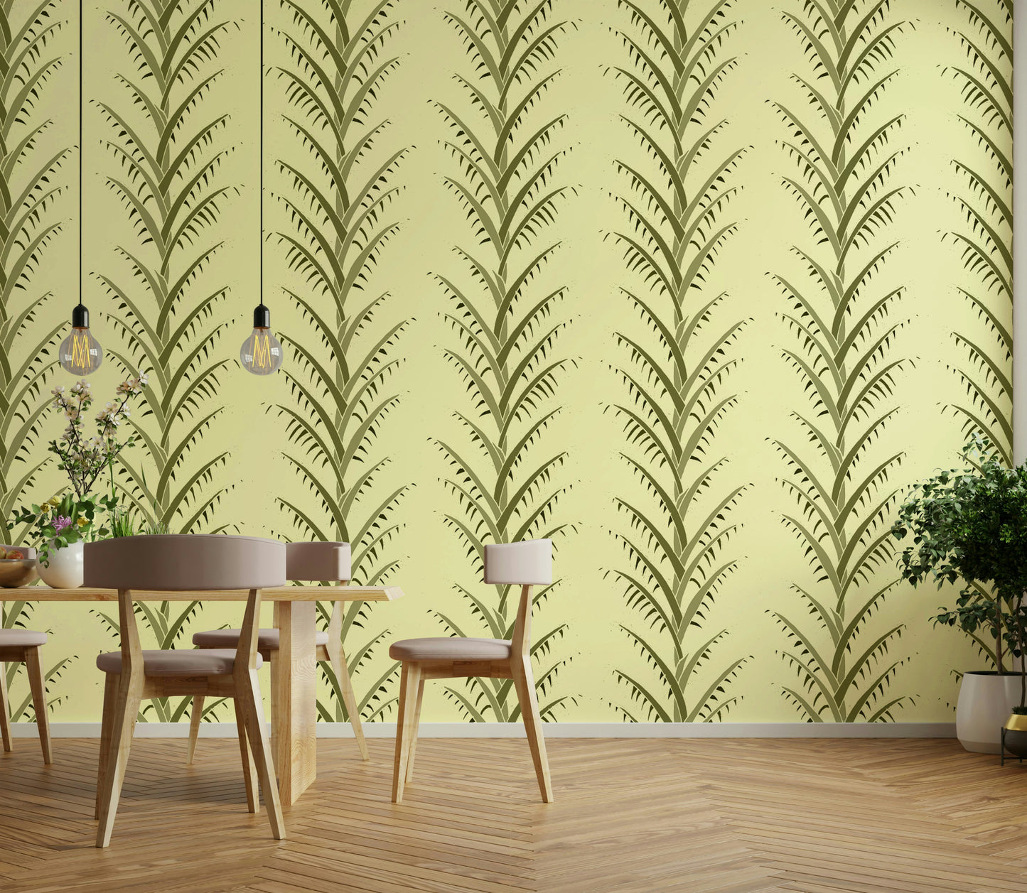 Simple Olive Green Palm Leaves Wallpaper⁠