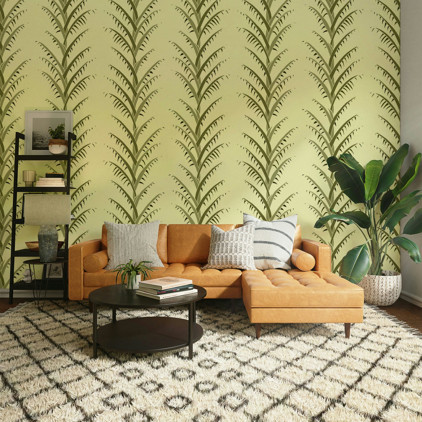 Simple Olive Green Palm Leaves Wallpaper⁠