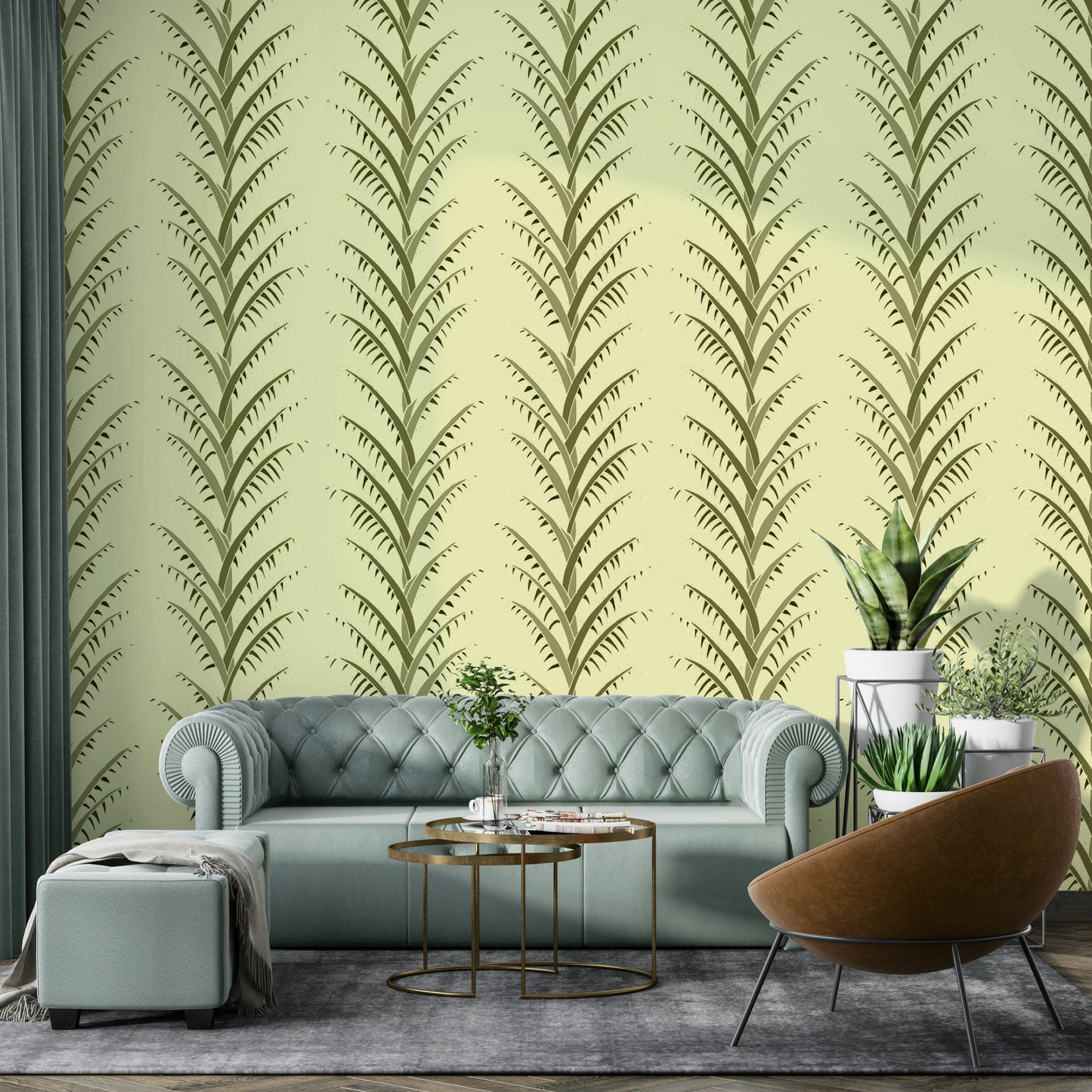 Simple Olive Green Palm Leaves Wallpaper⁠