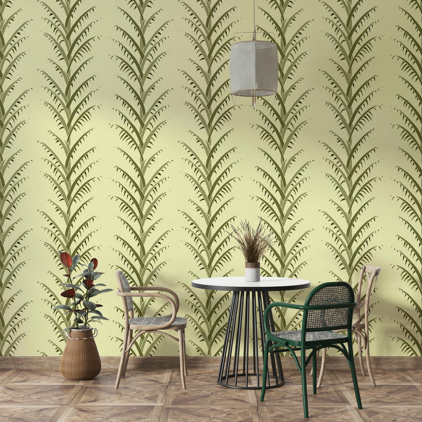 Simple Olive Green Palm Leaves Wallpaper⁠