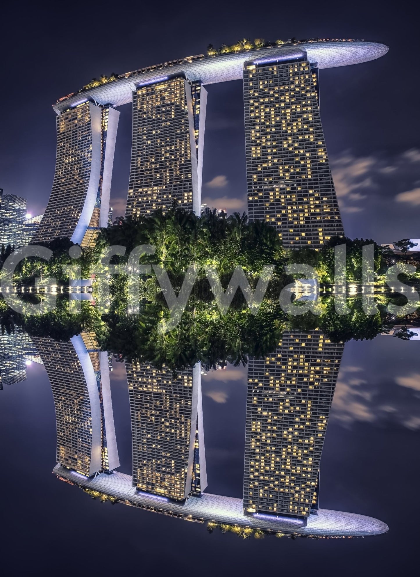 Singapore Reflection wall mural capturing a famous three-tower landmark.