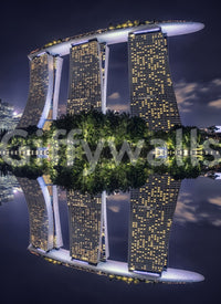 Singapore Reflection wall mural capturing a famous three-tower landmark.