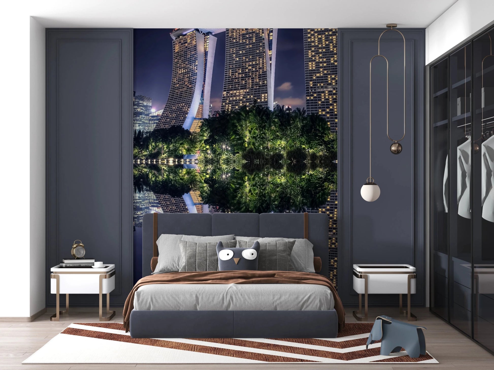 Singapore Reflection wall mural used as a backdrop in a modern flat.