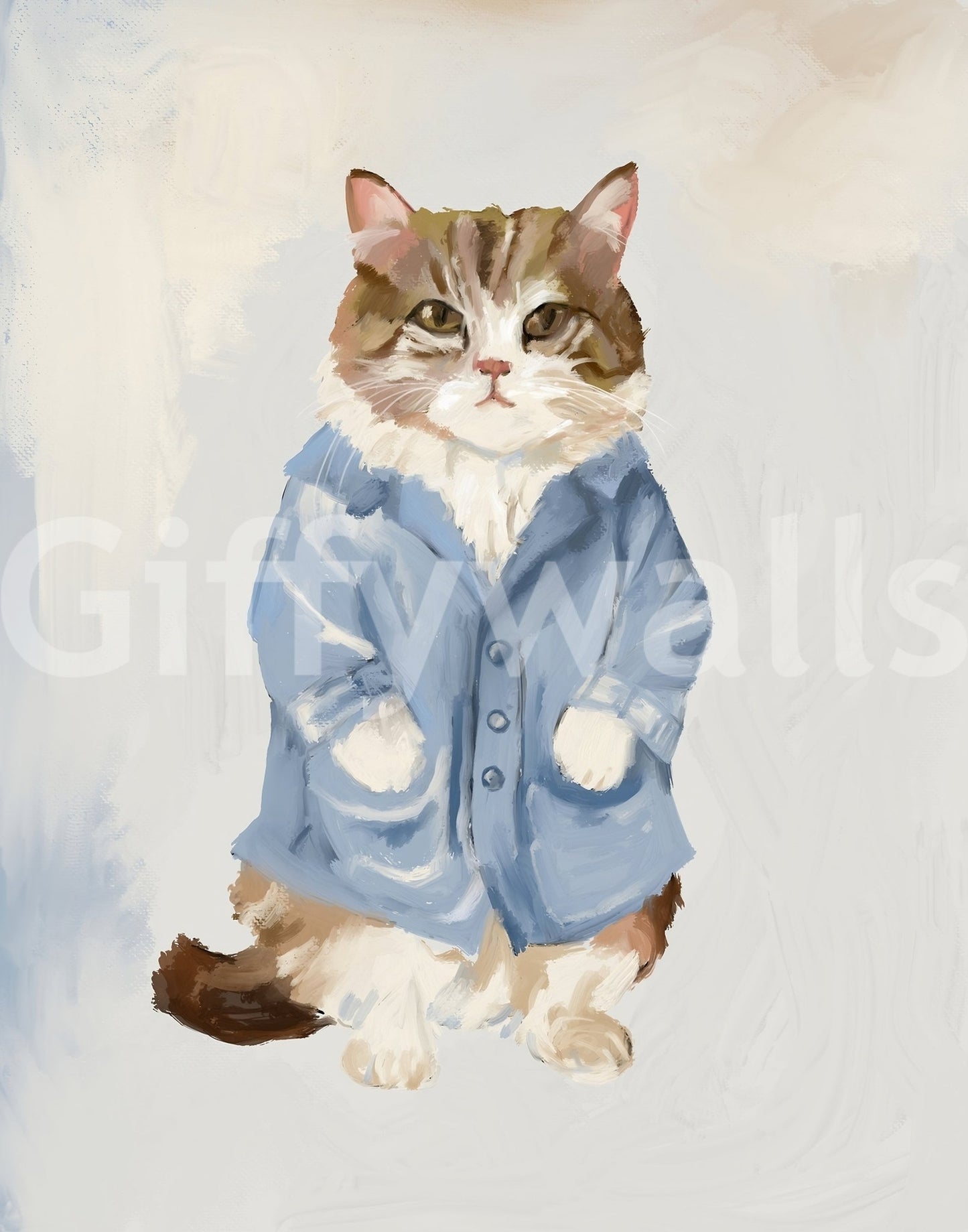 Hand-painted look cat wall mural for unique home decor.