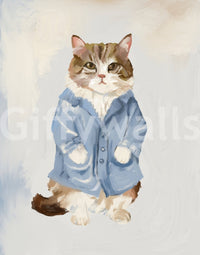 Hand-painted look cat wall mural for unique home decor.