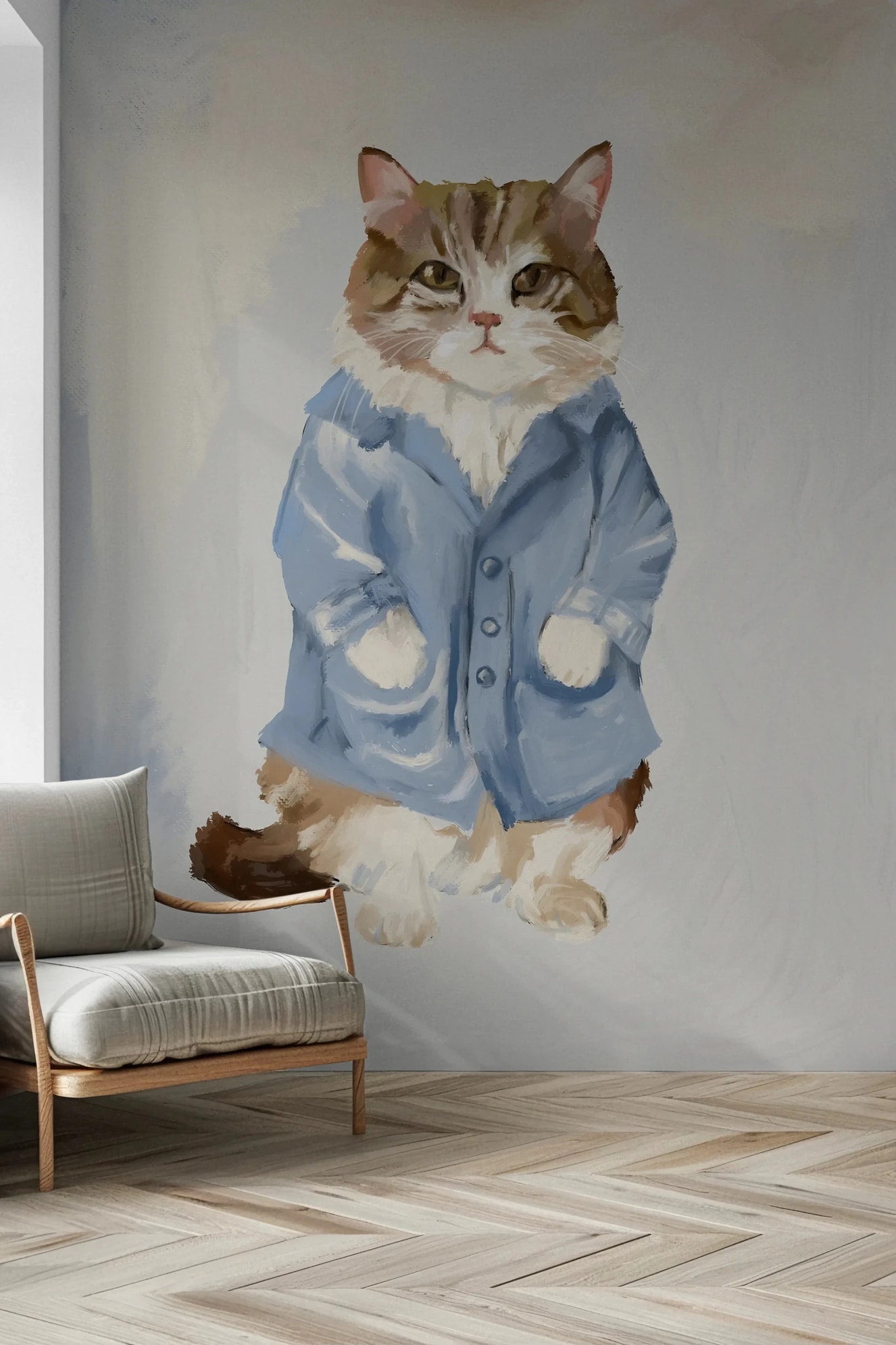 Sir James Blue Jacket Cat Wall Mural for kids bedroom.