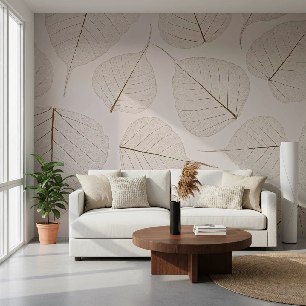 Delicate leaf outlines in Skeletal Leaves wall mural