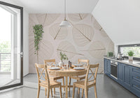 Kitchen space with Skeletal Leaves wall mural neutral look