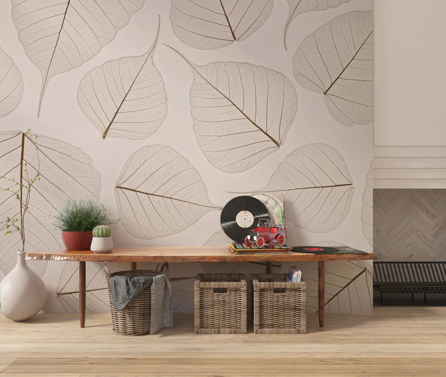 Airy foliage detail in Skeletal Leaves wall mural tone