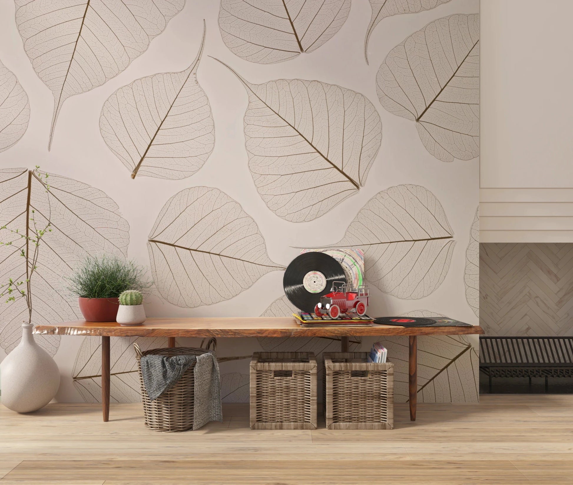 Airy foliage detail in Skeletal Leaves wall mural tone