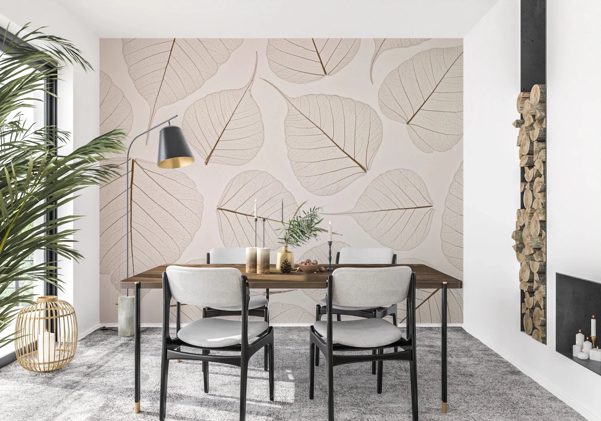 Fine leaf veins define Skeletal Leaves wall mural scene