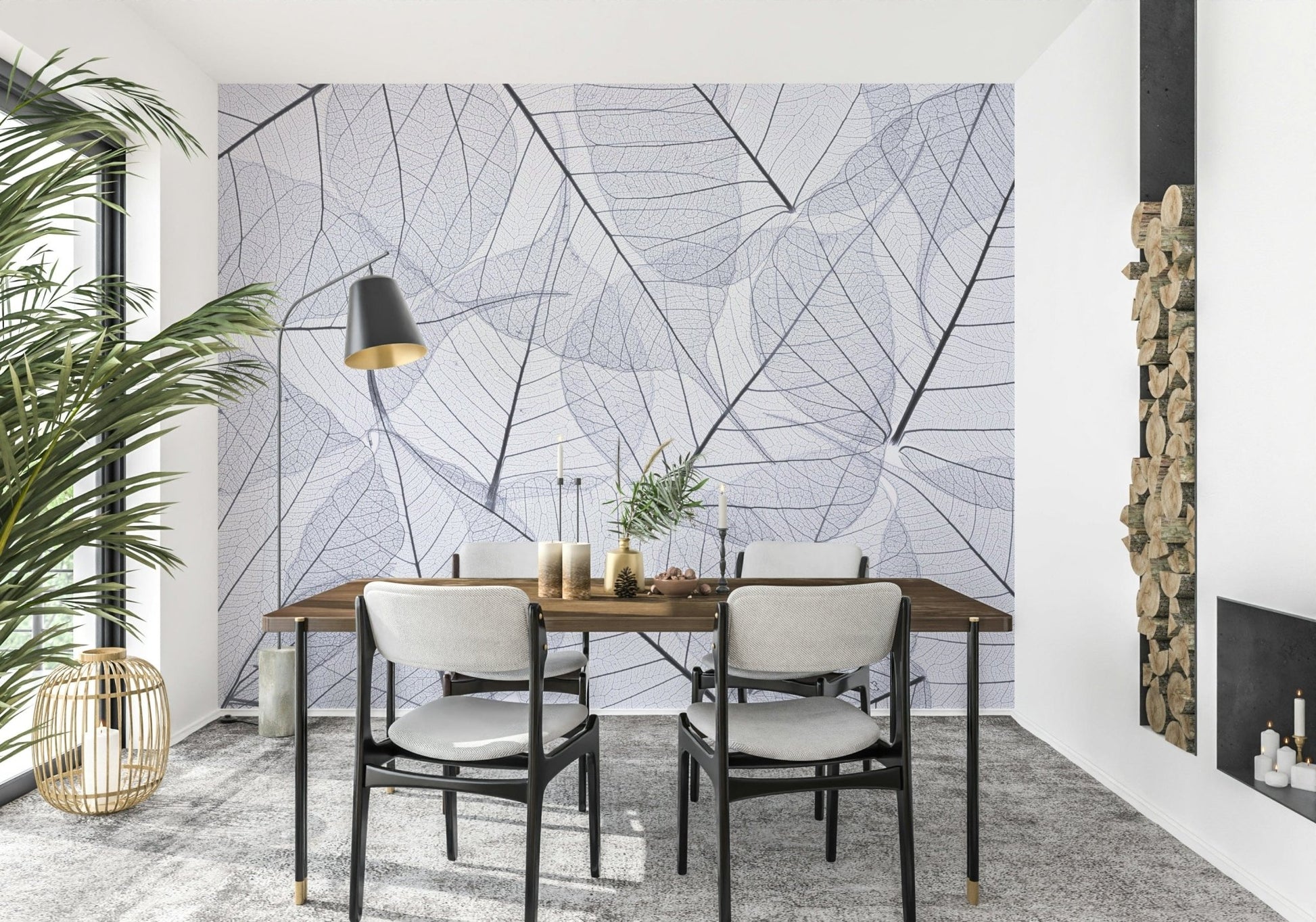 Artistic transparent foliage Skeleton Leaves home accent wall mural