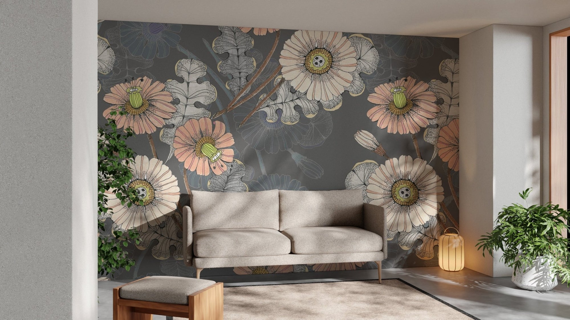 Sketch flower wallpaper for modern home decor A783