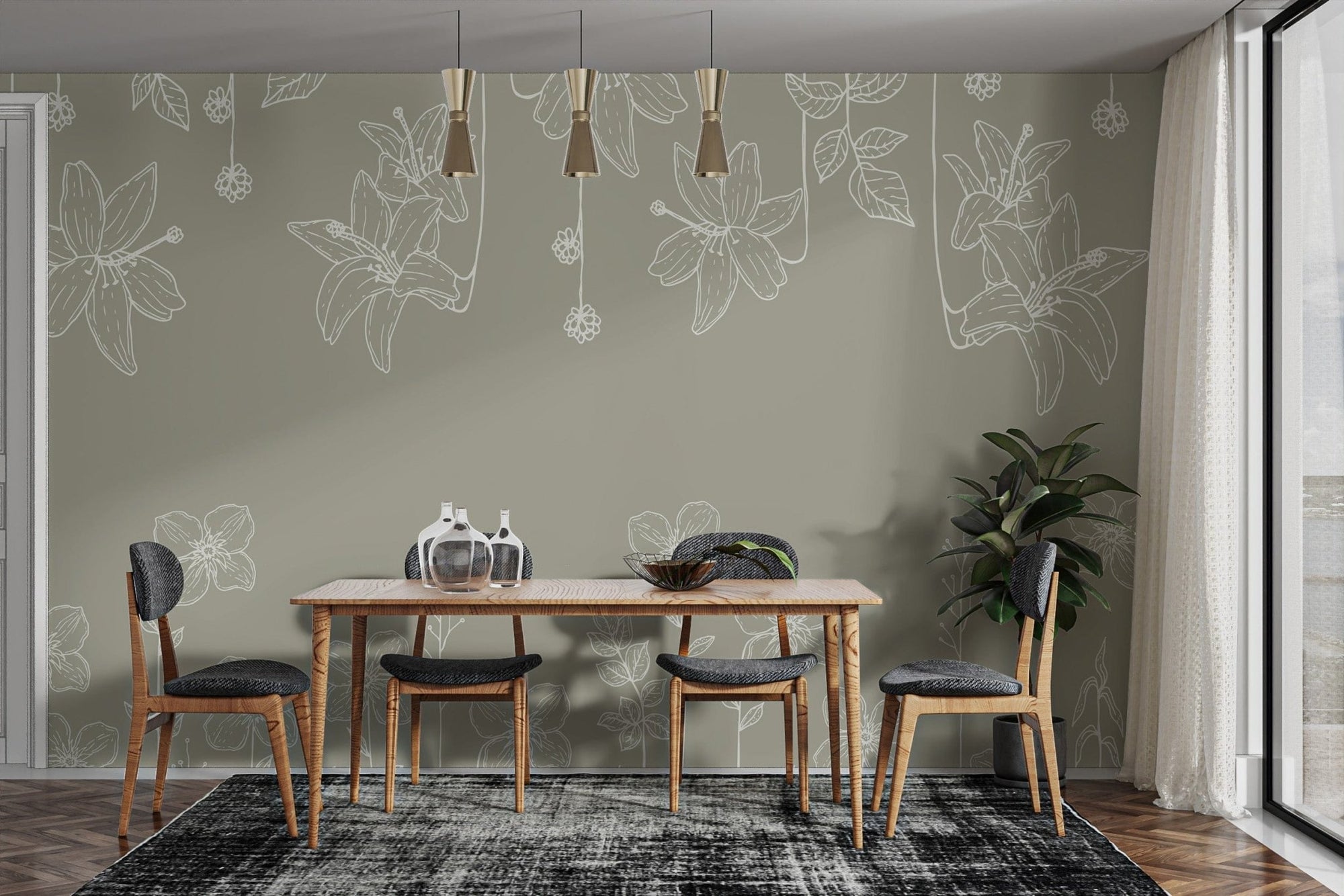 Sketch Garden Elegance Wallpaper Mural for walls B829