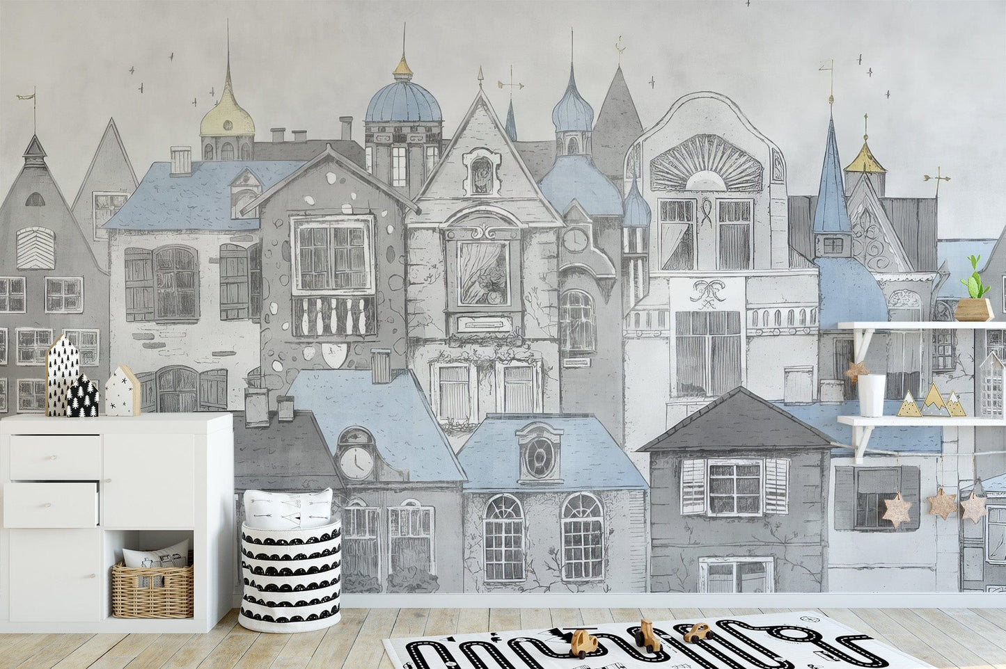 Playful sketch wallpaper for toddler spaces, C303