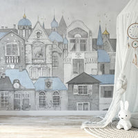 Artistic sketch-inspired mural for nursery walls, C303