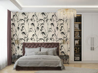 Sketched bamboo wallpaper on a wall

