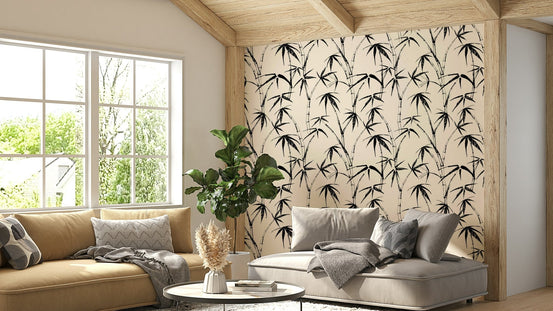 Wallpaper with a simple line art bamboo design, GD4424
